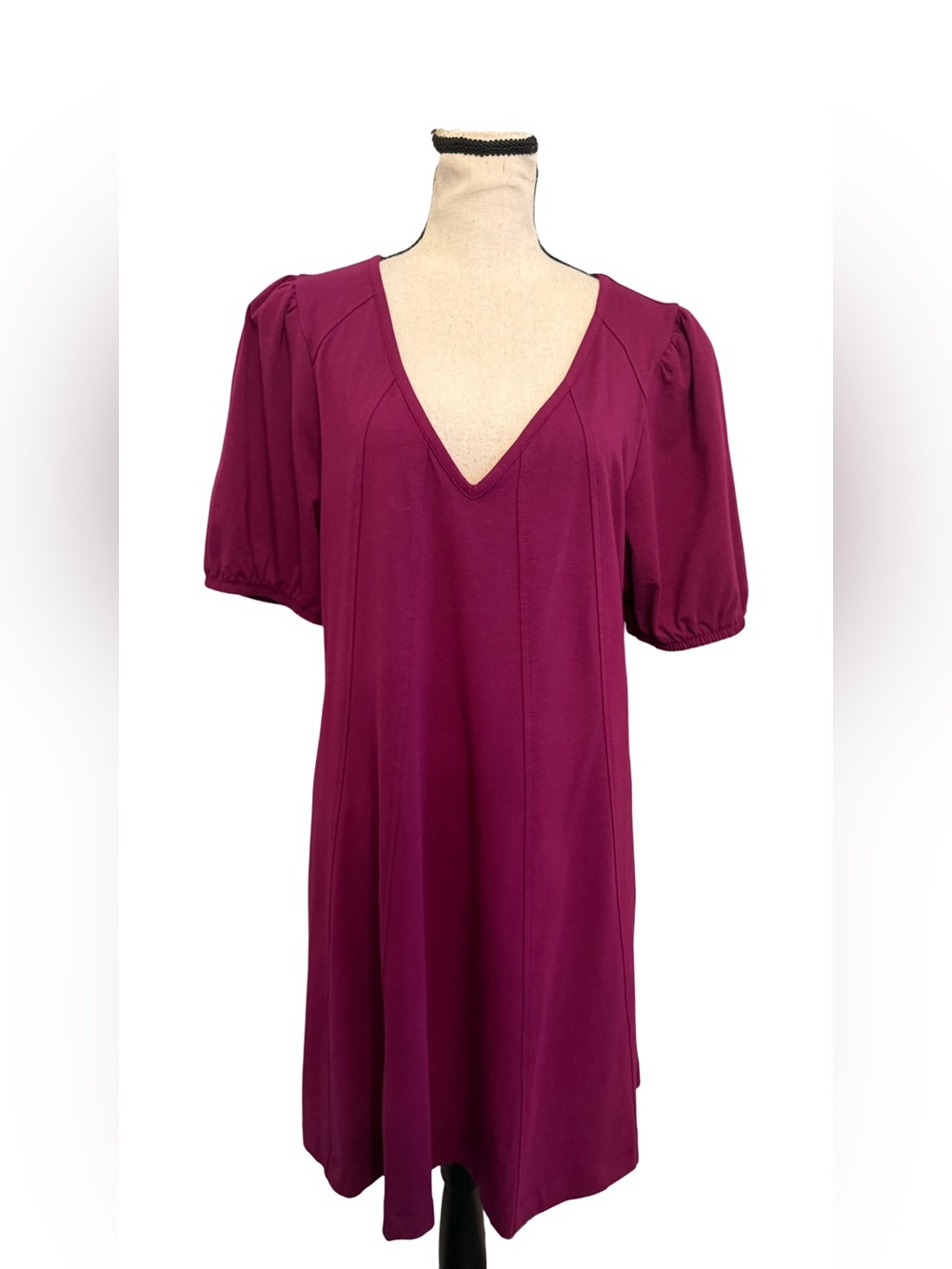 LOFT Women’s Purple V Neck Puff Sleeve Dress Large Modal Blend NWT
